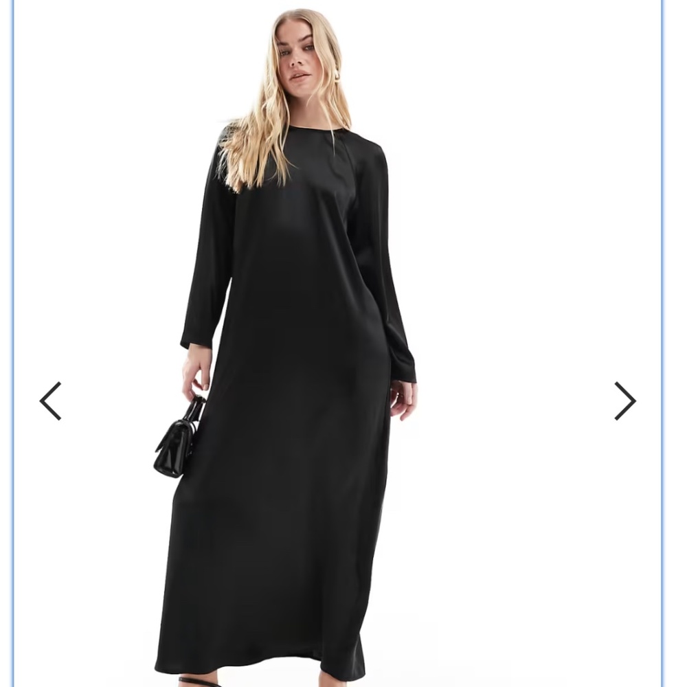 New ASOS DESIGN satin crew neck oversized maxi dress in black NWT